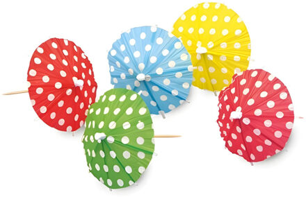 Amscan Ijsparasols - 10x st - hout/papier - IJs/hapjes parasols - cocktailprikkers - prikkers Multi