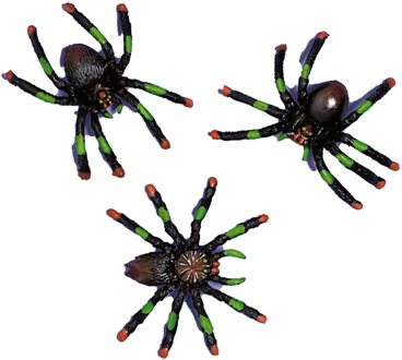 Amscan Nep spinnen - 16x stuks - zwart - 4 x 3 cm - halloween - beestjes - horror - feestdecoratie