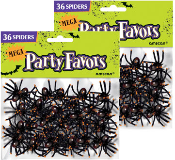 Amscan Nep spinnen - 72x stuks - zwart - 5 x 4 cm - halloween - horror - feestdecoratie