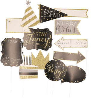 Amscan Photo Props Sparkling Gold Celebrations with Add Any Age Stickers 13 Parts