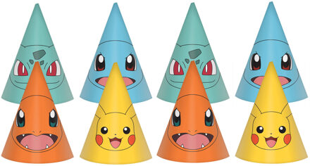 Amscan Pokemon feesthoedjes - 16x stuks - H16 cm - themafeest - kinderfeestje
