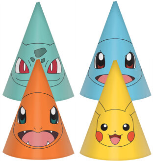 Amscan Pokemon feesthoedjes - 8x stuks - H16 cm - themafeest - kinderfeestje Multi