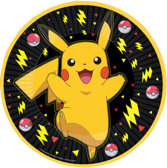 Amscan Pokemon themafeest gebaksbordjes - 8x - zwart/geel - karton - D23 cm