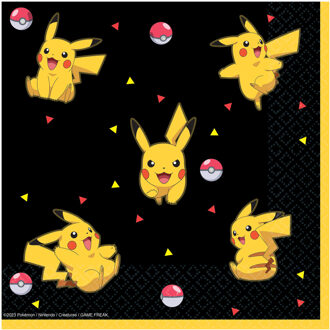 Amscan Pokemon themafeest servetten - 16x - zwart/geel - papier - 33 x 33 cm