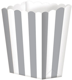 Amscan Popcorn bakjes - 5x stuks - zilver/wit - karton - snoepbakjes