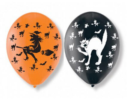 Amscan Set van 6x stuks Halloween ballonnen met heksen en katten print 27,5 cm