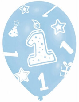Amscan Verjaardagfeest ballon - 1 jaar - 18x stuks - blauw - leeftijd feest versiering