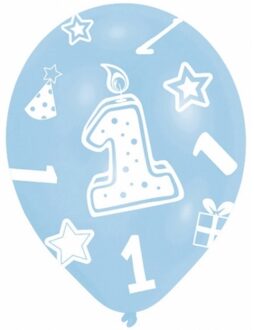 Amscan Verjaardagfeest ballon - 1 jaar - 24x stuks - blauw - leeftijd feest versiering