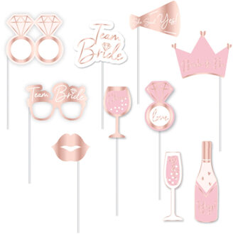 Amscan Vrijgezellenfeest foto prop set - 10-delig - rose goud/roze - photo booth accessoires