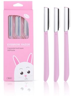 AMSIC Roze Wenkbrauw Trimmer 3 stks/set Haar Scheermes Schoonheid Gezicht Wenkbrauw Scheerapparaat Roestvrijstalen Messen Makeup Tools