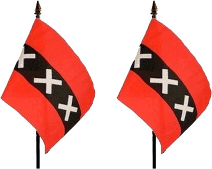 Amsterdam - 2x - mini vlaggetje van 10 x 15 cm op stokje - Landen vlag - H27 cm