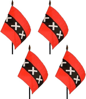 Amsterdam - 4x - mini vlaggetje van 10 x 15 cm op stokje - Landen vlag - H27 cm