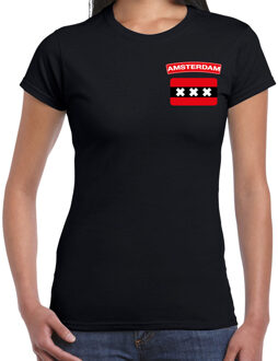 Amsterdam steden shirt met vlag zwart voor dames - borst bedrukking XL