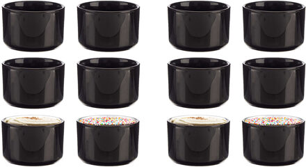 amuse/dessert kommetjes/serveer schaaltjes - set 12x stuks - zwart - 10 x 6 cm - keuken/tafel