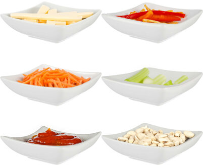 amuse kommetjes/serveer schaaltjes - set 6x stuks - wit - 12 x 12 x 4 cm - keuken/tafel