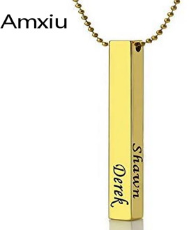 Amxiu Custom Stainless Steel Bar Pendant Necklace Engrave 1-4 Names Necklace for Women Men Jewelry Personalized Gifts