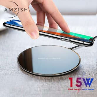 Amzish 15W Snelle Qi Lader Draadloze Voor Iphone 8 Plus X Xr Xs 11Pro Max Snelle Draadloze Oplader Opladen pad Voor Samsung S12 Plus 15W zwart Mirror