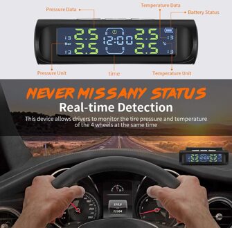 AN-01D 2 In 1 Auto Klok Lcd Display Solar Tpms Auto Tyre Druk Temperatuur Monitoring Alarm Systeem Met 4 Sensoren 0-3.5Bar extern Sensors
