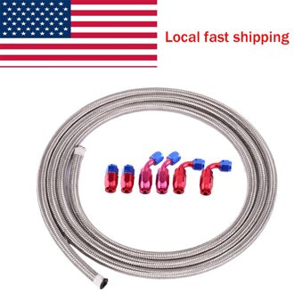 AN6 Rvs Stookolie Line Met 6pcs Glad Montage Hose End Adapter 3.65 m/12Ft