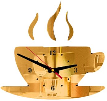 Analoge Klok Koffie Vorm Verwisselbare Diy Acryl 3d Spiegel Muursticker Decoratieve Klok Digitale Wandklok Настенные Часы 2