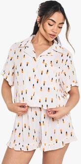 Ananasprint Kaasdoek Boxy Overhemd En Korte Pyjama-Set, Yellow - 34