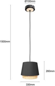 Ananya hanglamp 1-lamp metaal hout zwart, licht hout