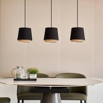 Ananya hanglamp van ijzer en hout, 3-lamps zwart, licht hout