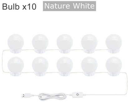 Anblub Led Make-Up Spiegel Gloeilamp Hollywood Vanity Verlichting Traploos Dimbare 5V Usb Wandlamp Natuur Wit Voor Dressing tafel 10 bulbs