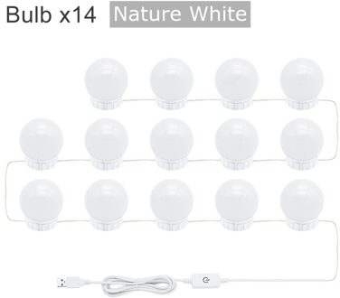 Anblub Led Make-Up Spiegel Gloeilamp Hollywood Vanity Verlichting Traploos Dimbare 5V Usb Wandlamp Natuur Wit Voor Dressing tafel 14 bulbs