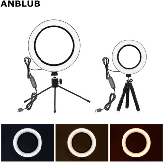 ANBLUB Photography Dimmable USB LED Selfie Ring Light 3500-5500k Makeup Photo Studio Lamp Youtube Video Live With Tripod Stand