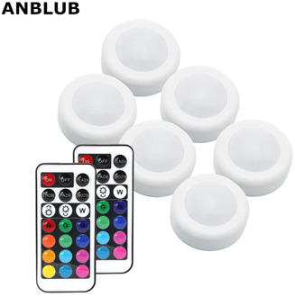 ANBLUB Wireless RGB RGBW LED Puck Light with Remote Control Under Cabinet Closet Light Stick On Lights For Kitchen Wall Wardrobe