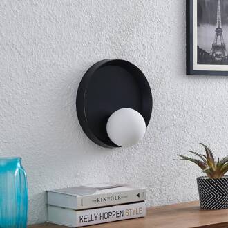 Andelina wandlamp, rond, zwart zwart mat, opaal wit