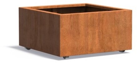 Andes cortenstaal 80x80x40 cm plantenbak met wielen