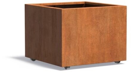 Andes cortenstaal 80x80x60 cm plantenbak met wielen
