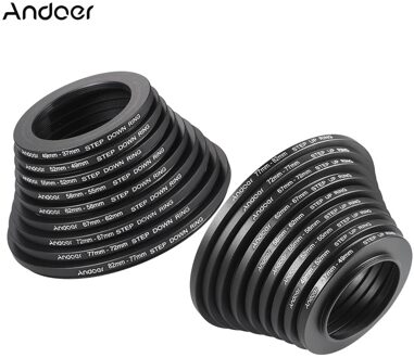 Andoer 18 pcs 37-49-52-55-58-62-67-72-77-82mm Step Up/Step Down aluminium Lens Filter Adapter Ring Kit
