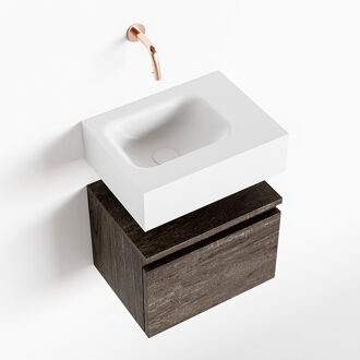 ANDOR 40cm toiletmeubel dark brown. LEX 40cm wastafel talc links geen kraangat