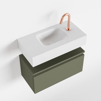 ANDOR 60cm toiletmeubel army. LEX 60cm wastafel talc midden 1 kraangat