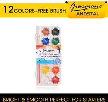 Andstal 48/36/24/12 Kleuren Solid Pigment Aquarel Verf Set Met Water Kleur Draagbare Borstel Voor Schilderen Art levert 12 kleuren met brush