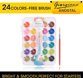 Andstal 48/36/24/12 Kleuren Solid Pigment Aquarel Verf Set Met Water Kleur Draagbare Borstel Voor Schilderen Art levert 24 kleuren met brush