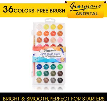 Andstal 48/36/24/12 Kleuren Solid Pigment Aquarel Verf Set Met Water Kleur Draagbare Borstel Voor Schilderen Art levert 36 kleuren met brush
