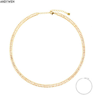 ANDYWEN 100% 925 Sterling Silver 40cm Long Chain Luxury Zircon CZ Choker Necklace Charm Pendant Zircon Jewelry Fashion Wedding