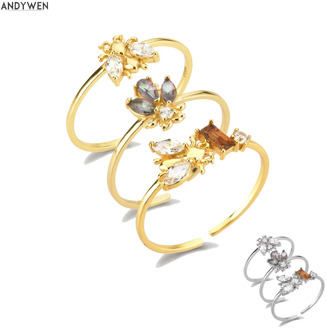 ANDYWEN 925 Sterling Silver Bees Adjustable Ring Women Slim Finger Rings Jewelry Animal Light Jewelry For Wedding Party Jewelry