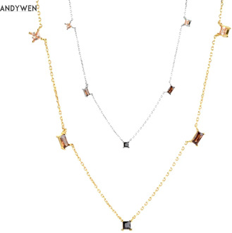 ANDYWEN 925 Sterling Silver Champagne Zircon Long Chain Women Luxury Pendant Luxury Jewelry For European Jewels Crystal