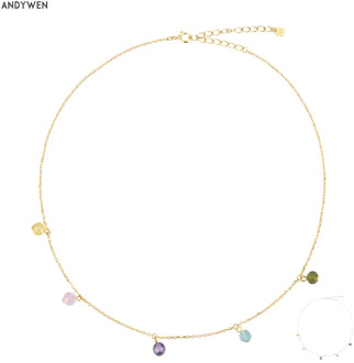 ANDYWEN 925 Sterling Silver Five Zircon Charm Chain Choker Necklace Women 2020 Rock Punk Fashion Jewelry For Luxury Zircon