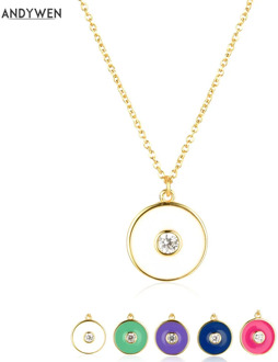 ANDYWEN New 925 Sterling Silver Gold White Enamel Coins Pendant Long Chain Long Chain Jewelry Fashion 2020 Rock Punk Jewels