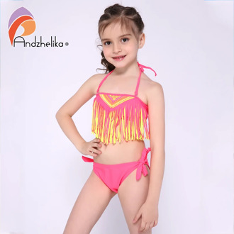 Andzhelika 2020 New Children's Swimsuit Tassel Bikini Girls Summer Swimsuit Kid Beach Swimwear Child Sport Bathing Suit Monokini