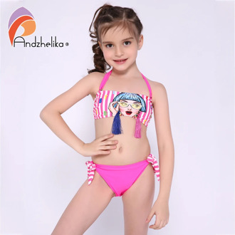 Andzhelika Children's Swimsuit Bikini Personality Girls Swimsuit Child Bikini Sports For Girls Tassel Swimwear Kid Bathing Suit