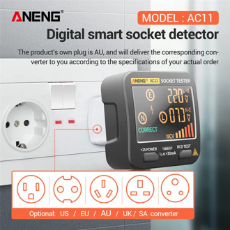 ANENG AC11 Digital Smart Socket Tester Voltage Test Socket Detector US/UK/EU/AU Plug Ground Zero Line Phase Check Rcd NCV test