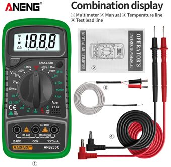 Aneng AN8205C Beroep Digitale Multimeter Ac/Dc Ampèremeter Volt Ohm Tester Meter Multimetro Met Thermokoppel Lcd Backlight AN8205C groen