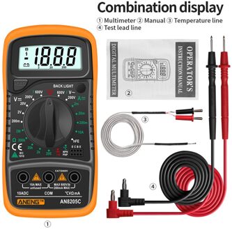 Aneng AN8205C Beroep Digitale Multimeter Ac/Dc Ampèremeter Volt Ohm Tester Meter Multimetro Met Thermokoppel Lcd Backlight AN8205C oranje